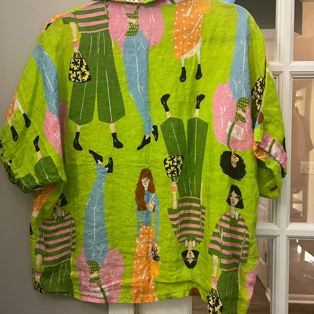 Colorful Graphic 100% linen Button-Up Shirt made in Italy - Picture 2 of 6